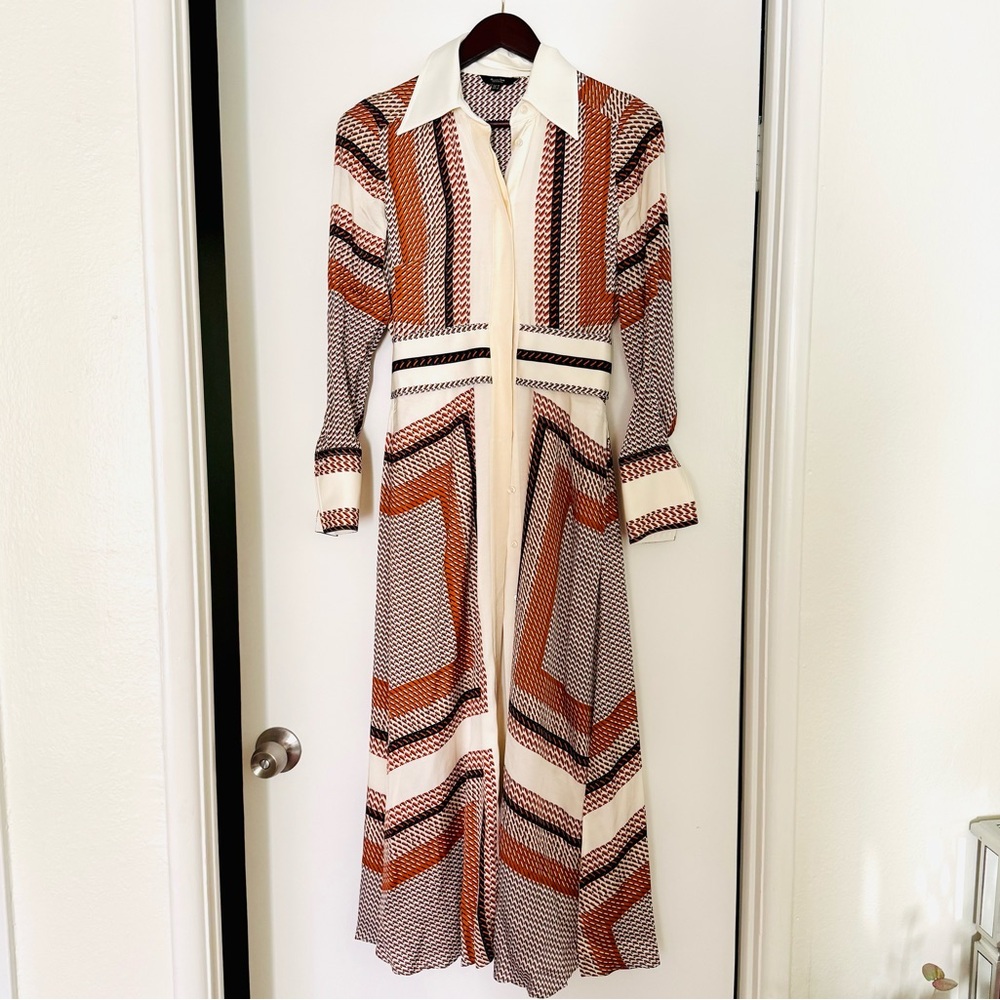 Massimo Dutti geometric print maxi shirt dress, size US 2